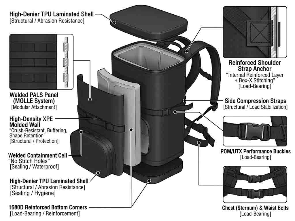 Tactical Backpacks Cooler: MOLLE, formabat spumam & Field Durabilitatem Tactical Backpacks Cooler: MOLLE, formabat spumam & Field Durabilitatem
