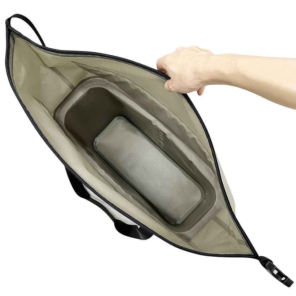 food-grade insulated interior of roll-top soft cooler
